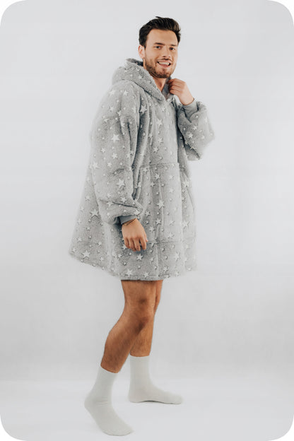 Comfy Moment Džemperis-pledas su mažomis žvaigždutėmis #Stars – storas, purus sherpa oversize stiliaus