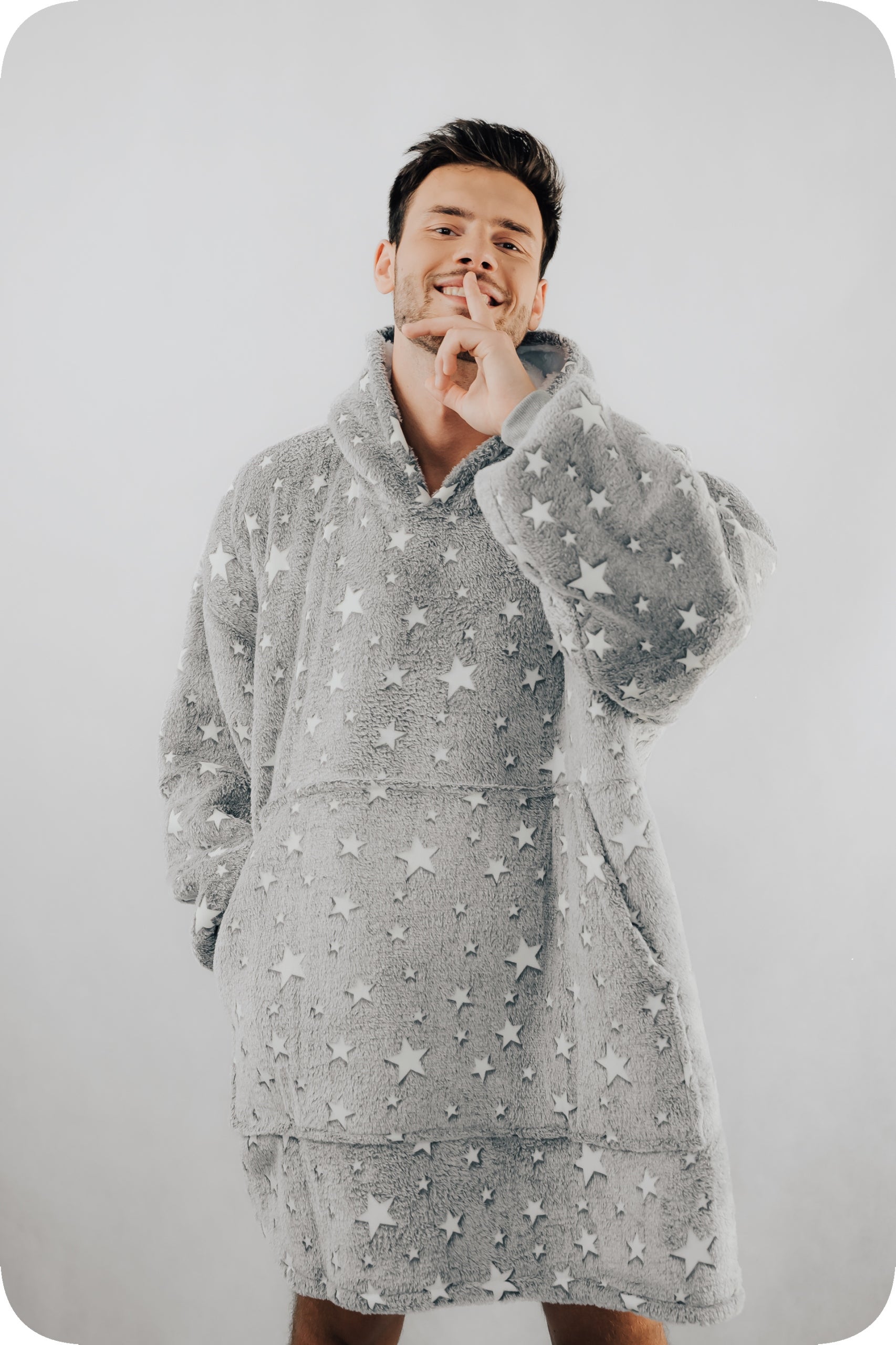 Comfy Moment Džemperis-pledas su mažomis žvaigždutėmis #Stars – storas, purus sherpa oversize stiliaus