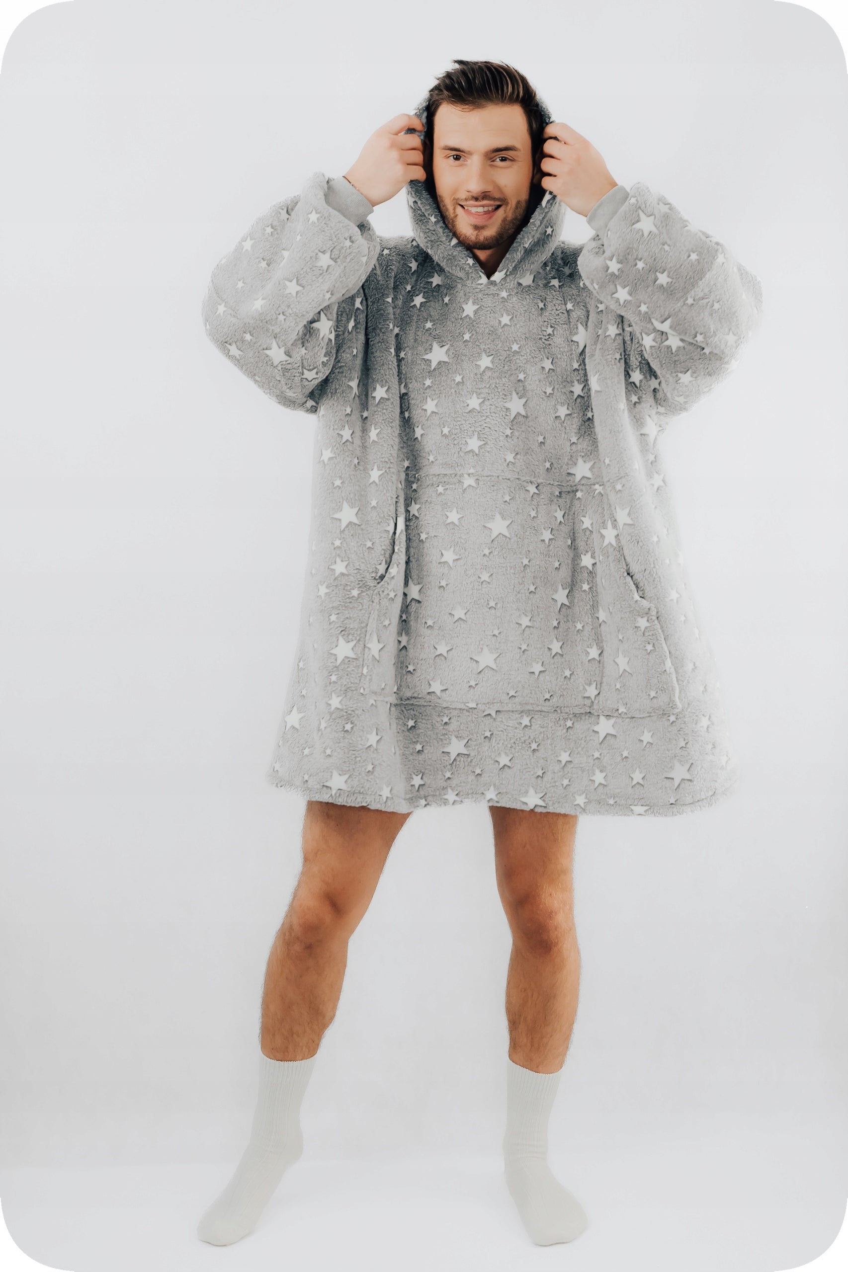 Comfy Moment Džemperis-pledas su mažomis žvaigždutėmis #Stars – storas, purus sherpa oversize stiliaus