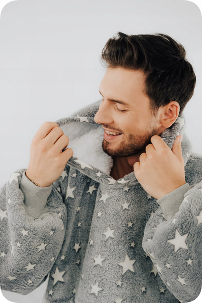 Comfy Moment Džemperis-pledas su mažomis žvaigždutėmis #Stars – storas, purus sherpa oversize stiliaus