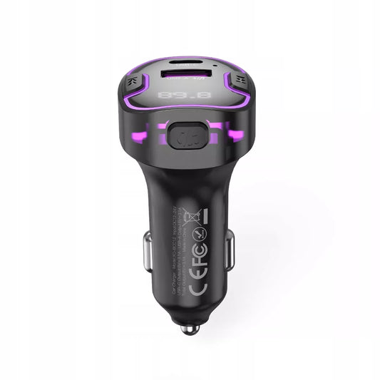 Juodas „XO FM BCC12 Bluetooth“ siųstuvas, MP3 grotuvas ir 3,1 A automobilinis įkroviklis