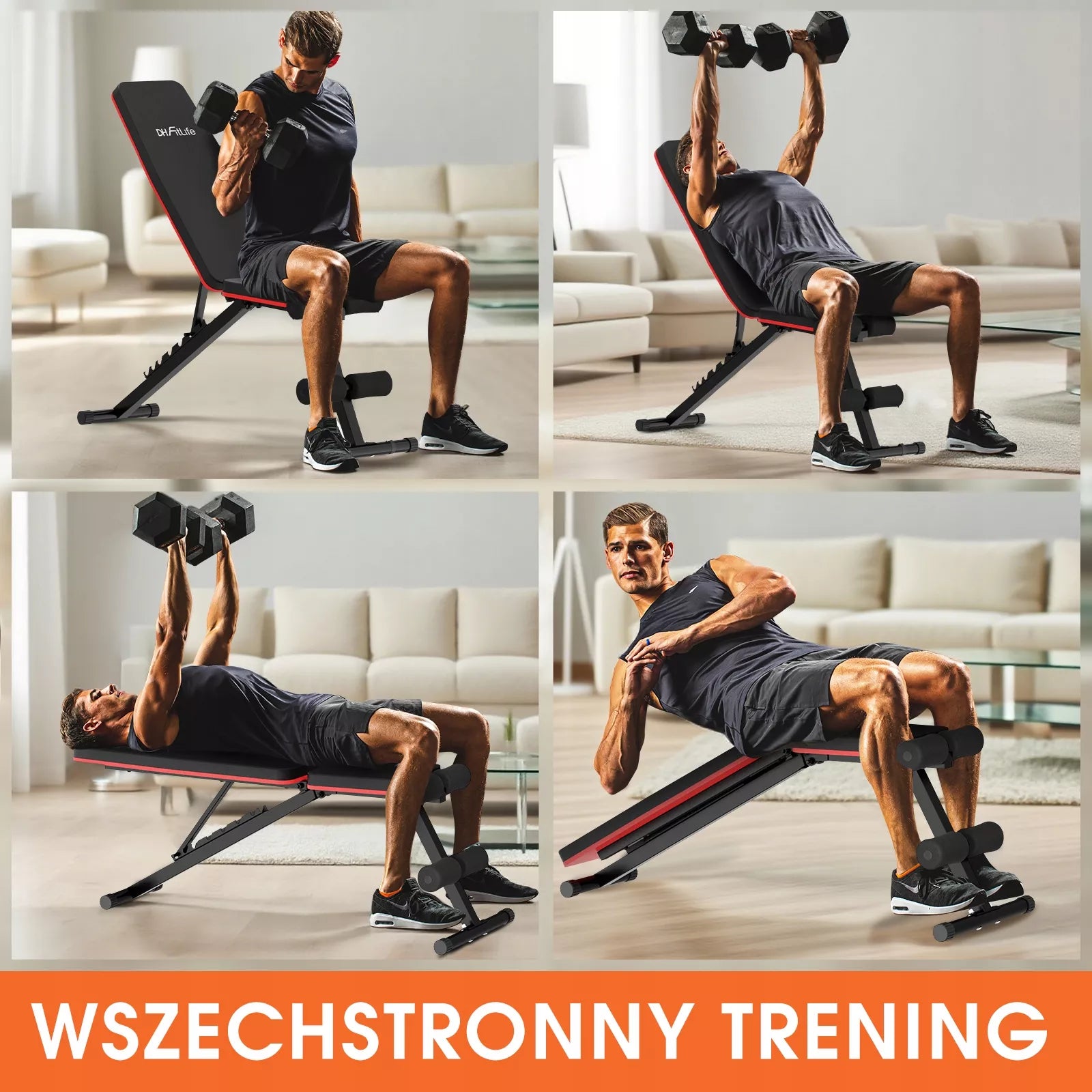 Sulankstomas, reguliuojamas 8-in-1 treniruočių suoliukas su nuolydžiu, 110 kg