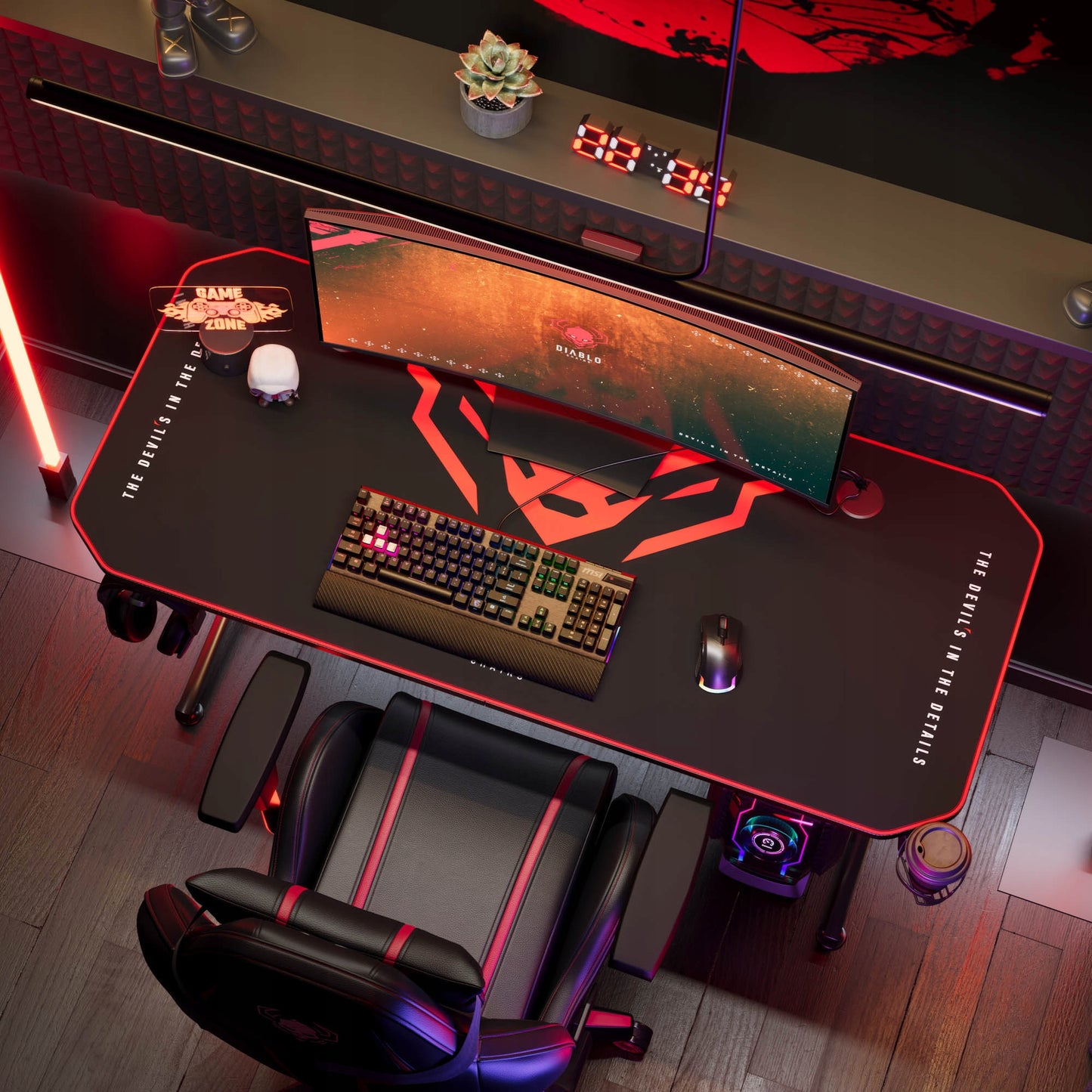 DIABLO Žaidimų stalas 140cm + Laikikliai ir kilimėlis