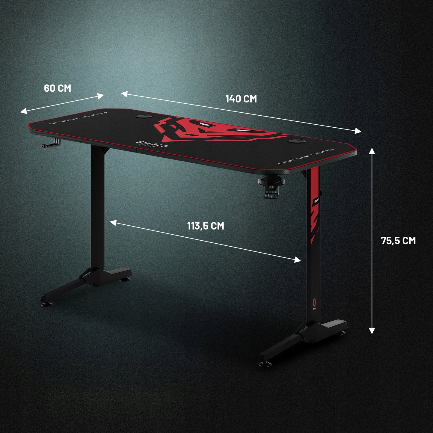 DIABLO Žaidimų stalas 140cm + Laikikliai ir kilimėlis