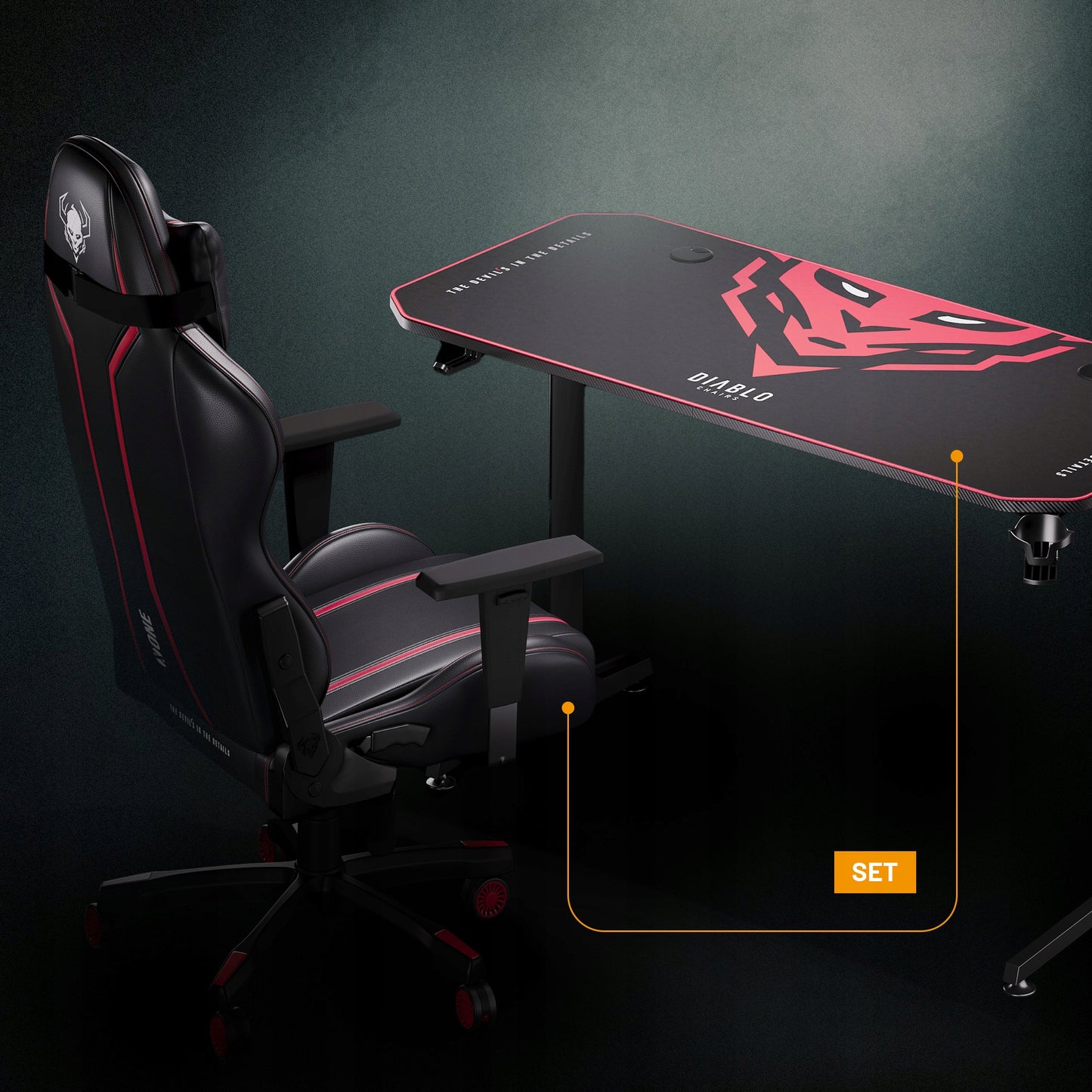 DIABLO Žaidimų stalas 140cm + Laikikliai ir kilimėlis