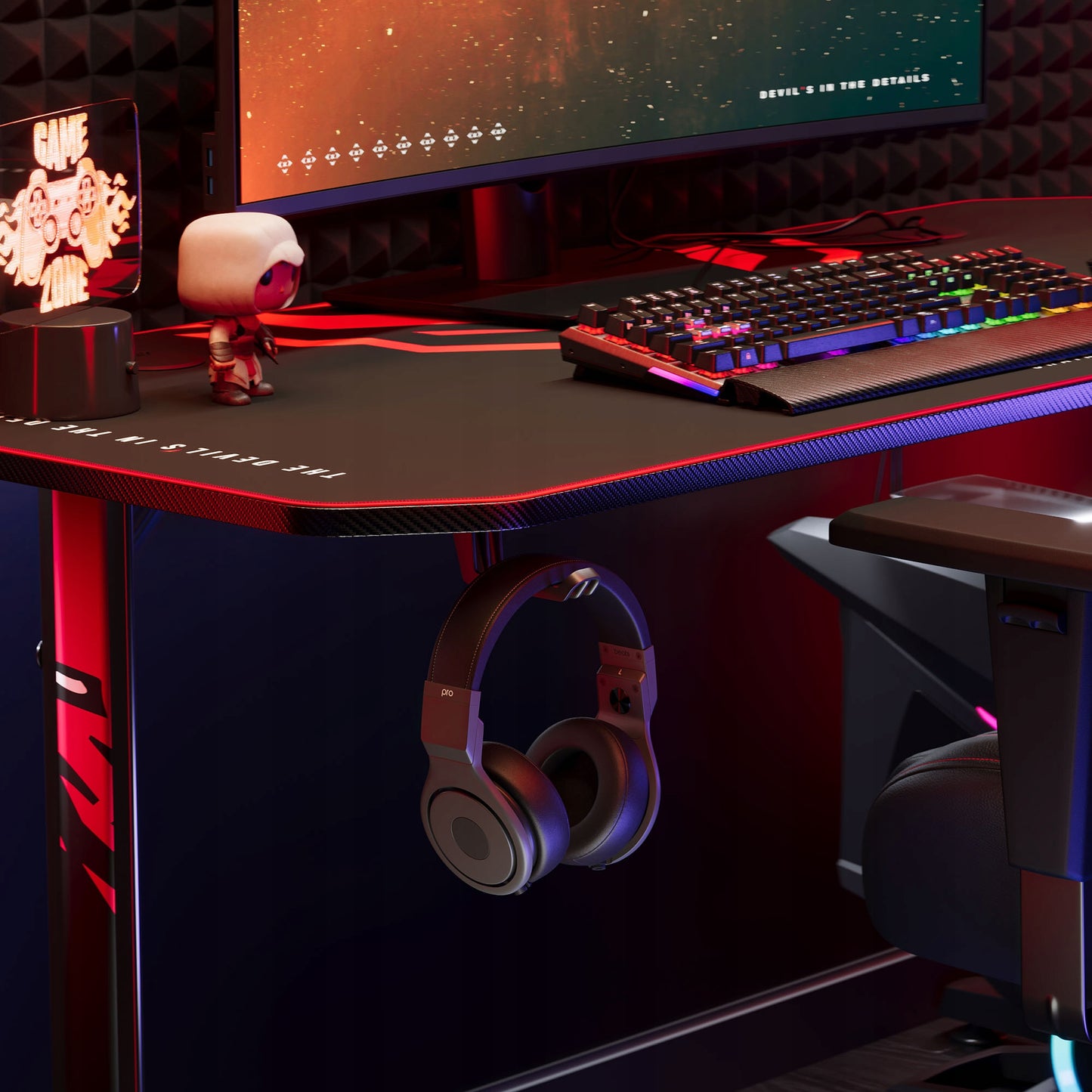 DIABLO Žaidimų stalas 140cm + Laikikliai ir kilimėlis