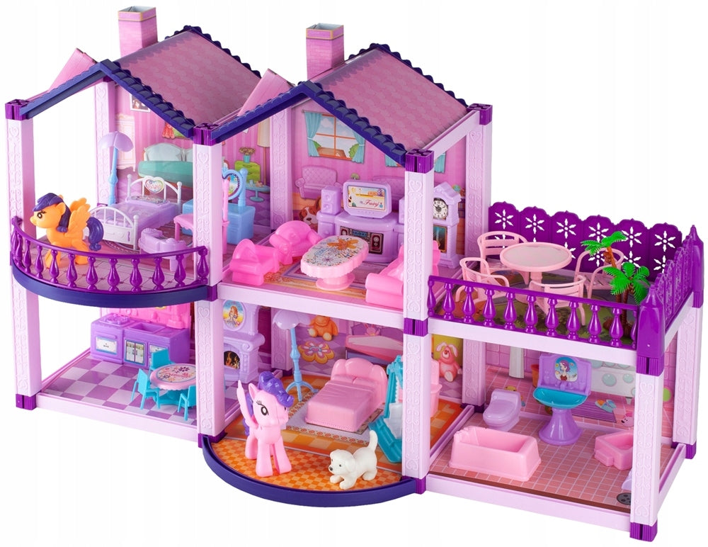 Lėlių namelis poniams VILLA arkliai šuo baldai poniams vaikams rožinis