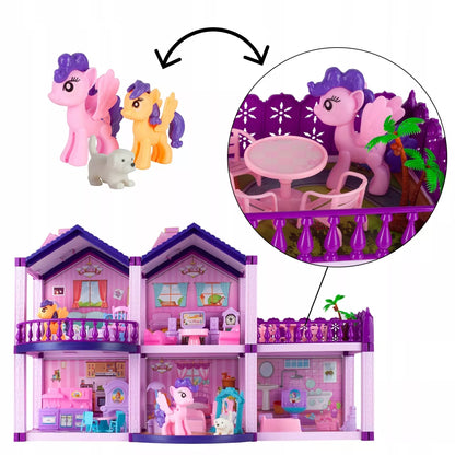 Lėlių namelis poniams VILLA arkliai šuo baldai poniams vaikams rožinis