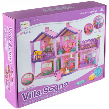 Lėlių namelis poniams VILLA arkliai šuo baldai poniams vaikams rožinis