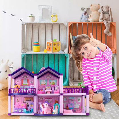 Lėlių namelis poniams VILLA arkliai šuo baldai poniams vaikams rožinis