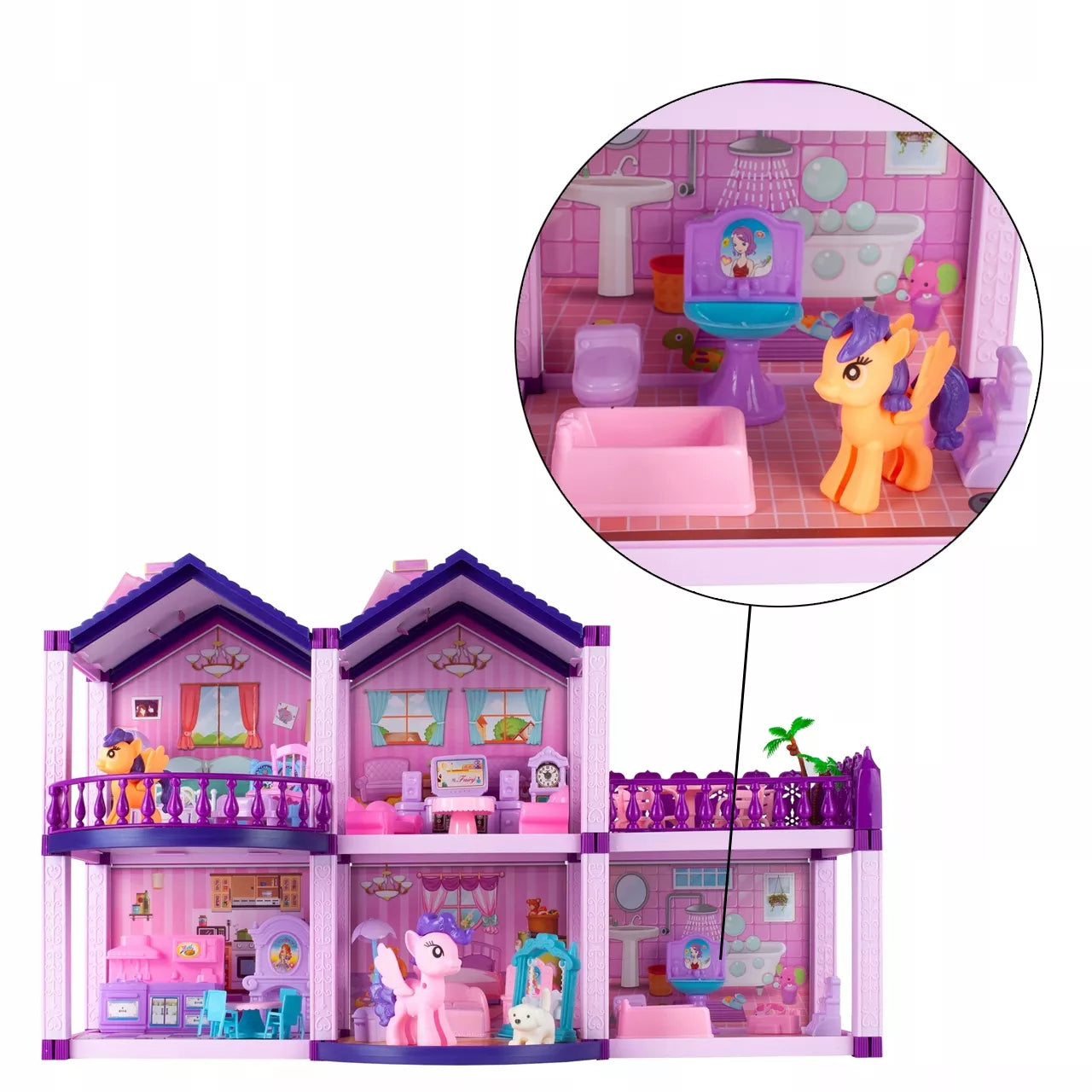 Lėlių namelis poniams VILLA arkliai šuo baldai poniams vaikams rožinis