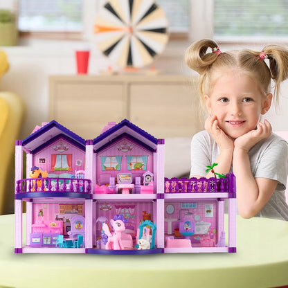 Lėlių namelis poniams VILLA arkliai šuo baldai poniams vaikams rožinis