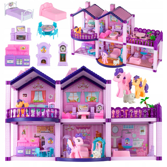 Lėlių namelis poniams VILLA arkliai šuo baldai poniams vaikams rožinis