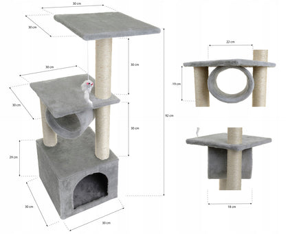 Kačių draskyklė namelis guolis draskymo stulpas žaislas bokštas sizalis 92cm