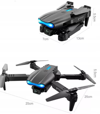 DRONAS E99 2x KVIETIKĖ SU 500M DIAPAZONU, SKRIEDIMO NETURIANČIOS TECHNOLOGIJOS, WIFI + DĖKLAS SU NUOTOLINIU VALDYMU