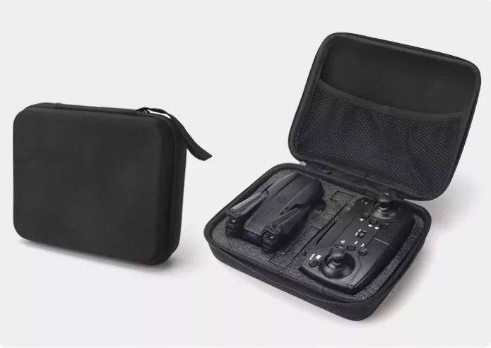 DRONAS E99 2x KVIETIKĖ SU 500M DIAPAZONU, SKRIEDIMO NETURIANČIOS TECHNOLOGIJOS, WIFI + DĖKLAS SU NUOTOLINIU VALDYMU