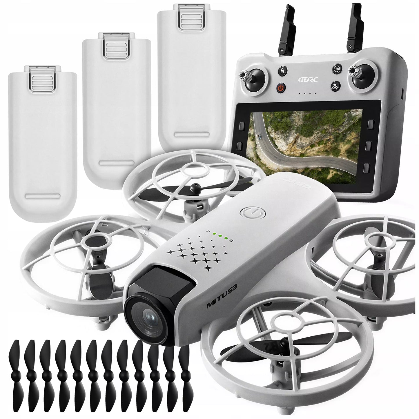 DRONŲ VALDIKLIS SU LCD 2 KAMEROMIS BEŠEPETĖLINIU VARIKLIU 125G WIFI 3x AKUMULIATORIAI ŽAISLAS