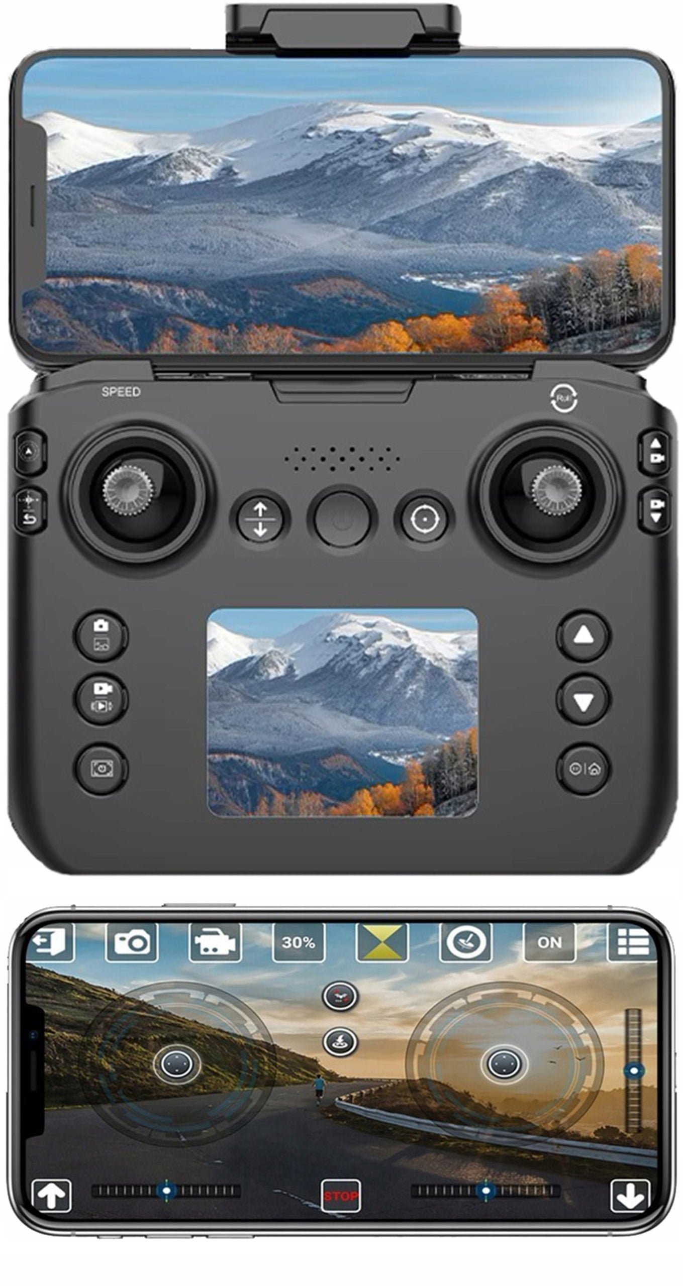 DRONAS SU HD KAMERA MINI COMBO FLY MORE VALDIKLIS LCD PRO WIFI 20 MIN SKRYDŽIO HDR