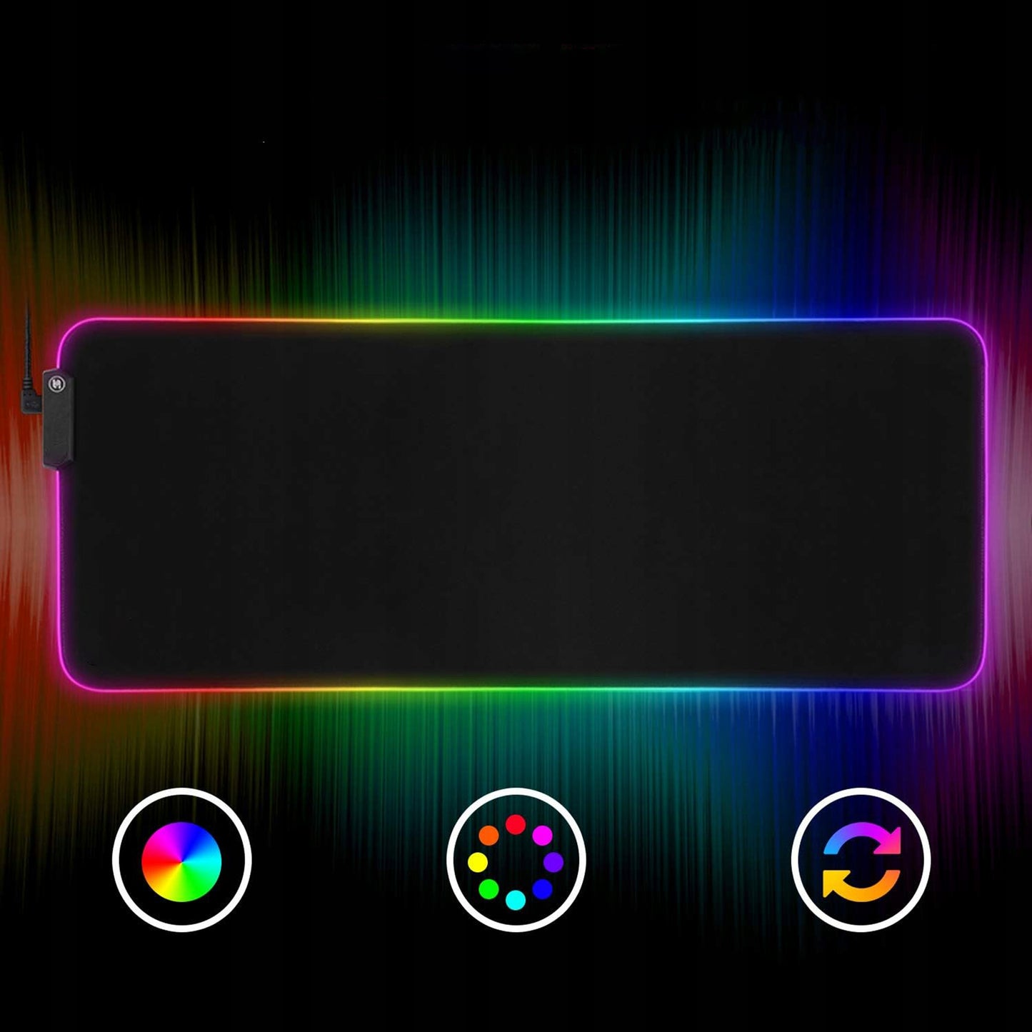 Didelis RGB XXL žaidimų pelės kilimėlis su LED apšvietimu ant stalo