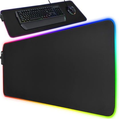 Didelis RGB XXL žaidimų pelės kilimėlis su LED apšvietimu ant stalo