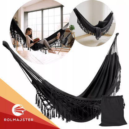 Didelis Sodo Hamakas BOHO Kutai Kelioninis Hamakas Balkonui JUODAS