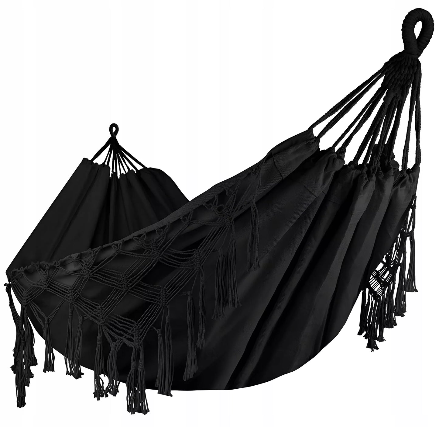 Didelis Sodo Hamakas BOHO Kutai Kelioninis Hamakas Balkonui JUODAS