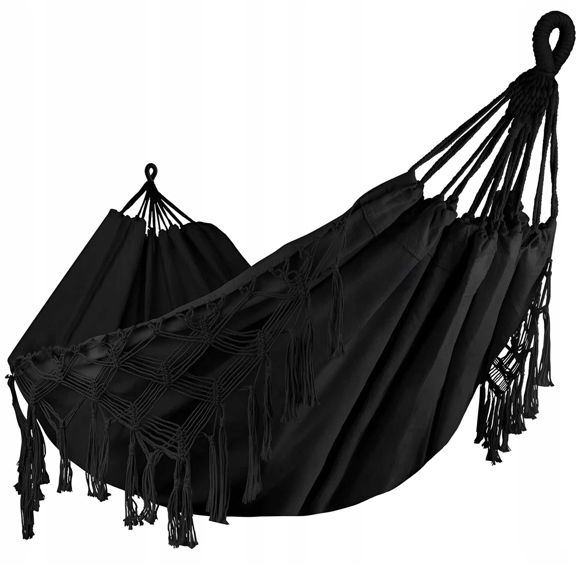 Didelis Sodo Hamakas BOHO Kutai Kelioninis Hamakas Balkonui JUODAS