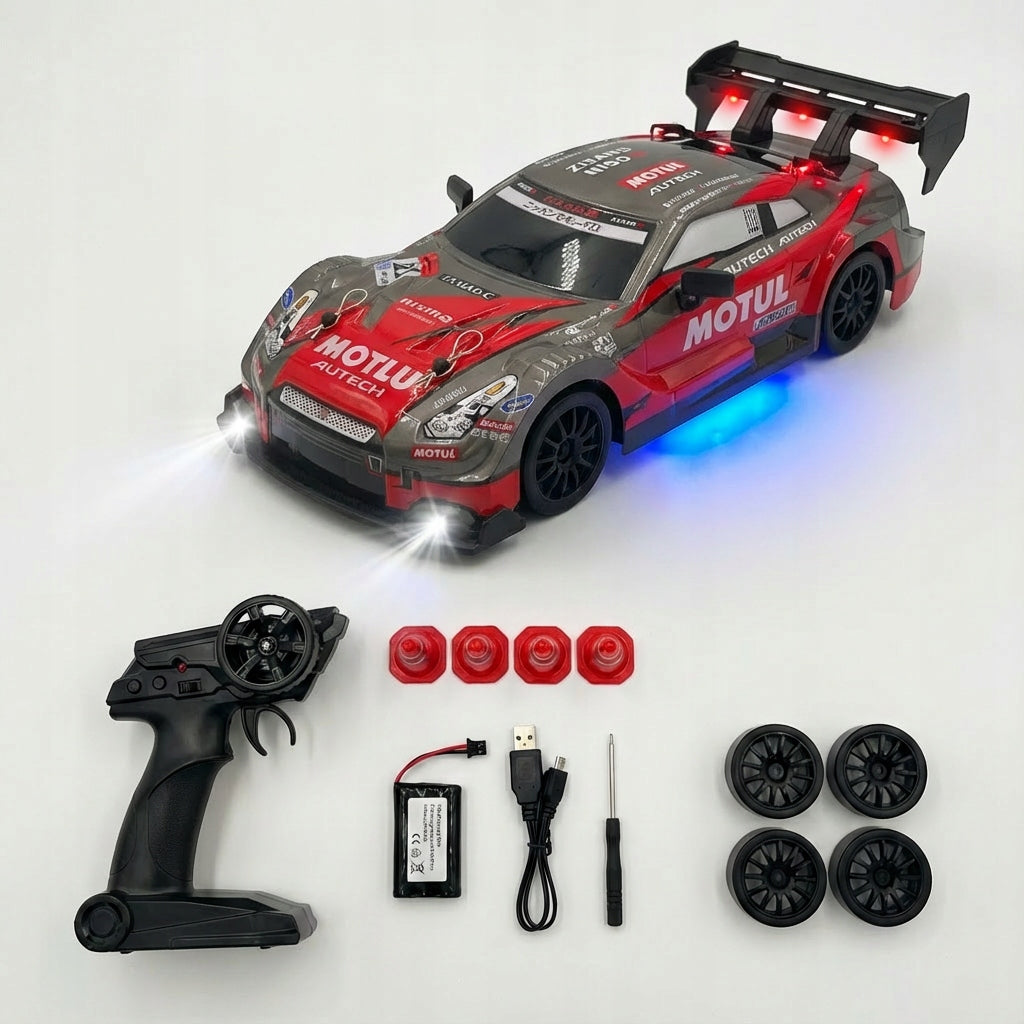 DIDELĖ DRIFTO MAŠINA, VALDOMA NUOTOLIU, LENKTYNIŲ AUTOMOBILIS SU POLO ŠVIESOS DIODAIS RC