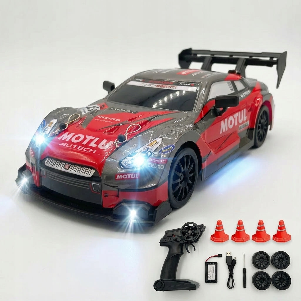 DIDELĖ DRIFTO MAŠINA, VALDOMA NUOTOLIU, LENKTYNIŲ AUTOMOBILIS SU POLO ŠVIESOS DIODAIS RC