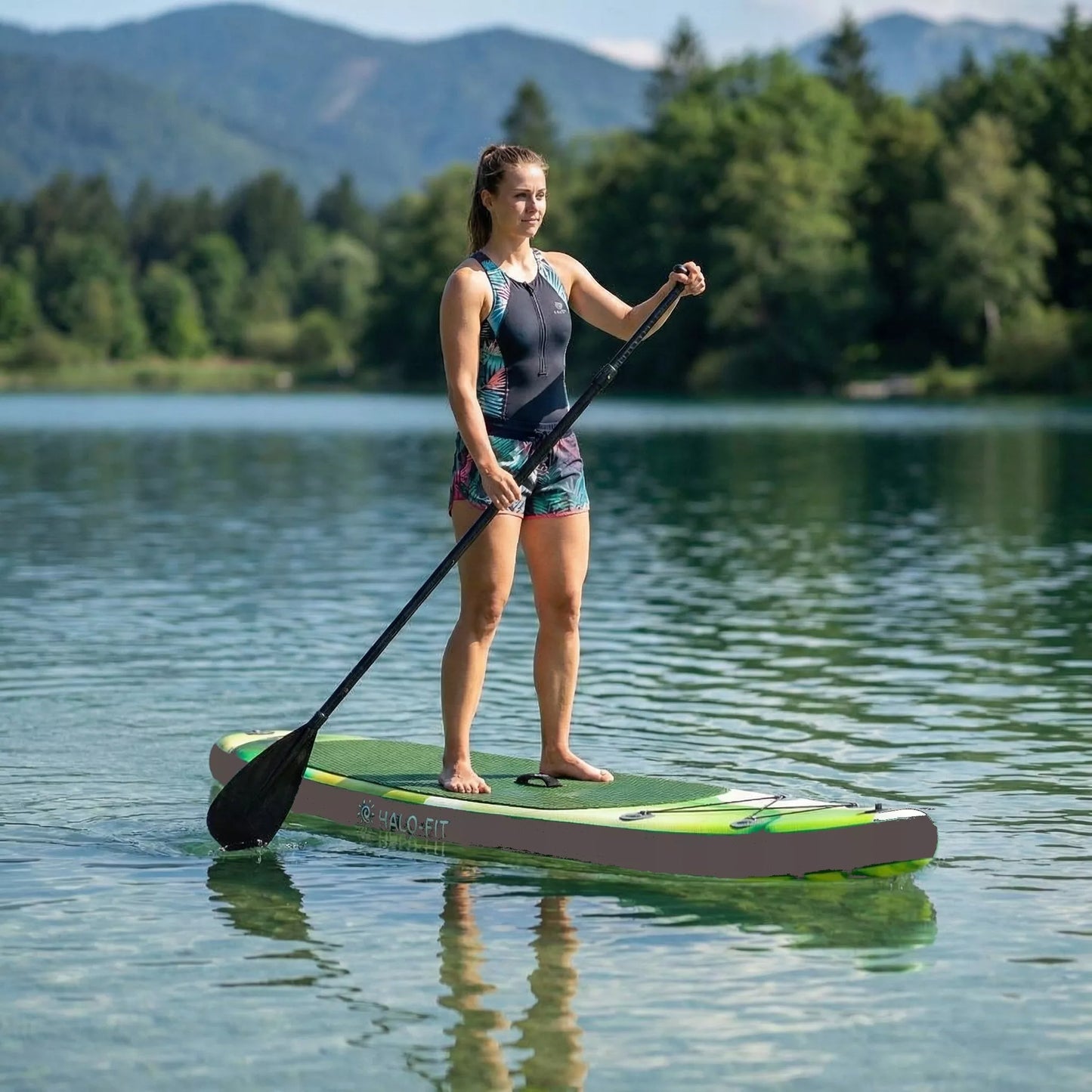 Pripučiama SUP lenta 335cm žalia, komplektas su irklu ir pompa |Halo-Fit