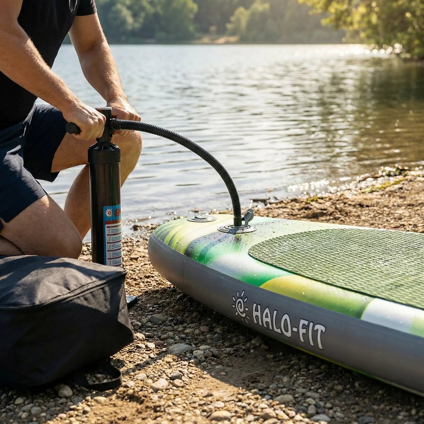 Pripučiama SUP lenta 335cm žalia, komplektas su irklu ir pompa |Halo-Fit