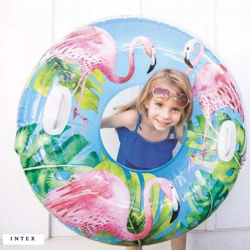 Pripučiama gelbėjimo plūdurė INTEX su rankenomis baseinui ir ežerui, ROŽINIS FLAMINAS 97CM