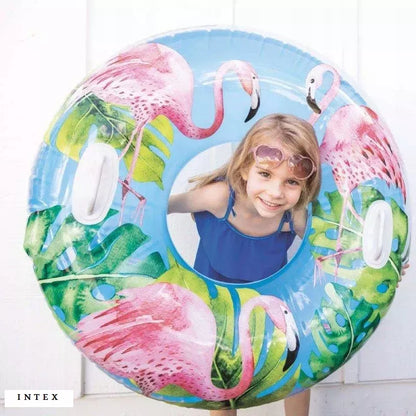 Pripučiama gelbėjimo plūdurė INTEX su rankenomis baseinui ir ežerui, ROŽINIS FLAMINAS 97CM