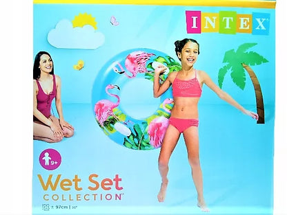 Pripučiama gelbėjimo plūdurė INTEX su rankenomis baseinui ir ežerui, ROŽINIS FLAMINAS 97CM