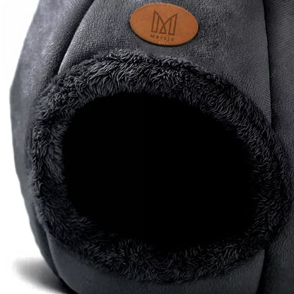 Katės namelis, guolis, minkštas pliušinis su ausytėmis, juodas