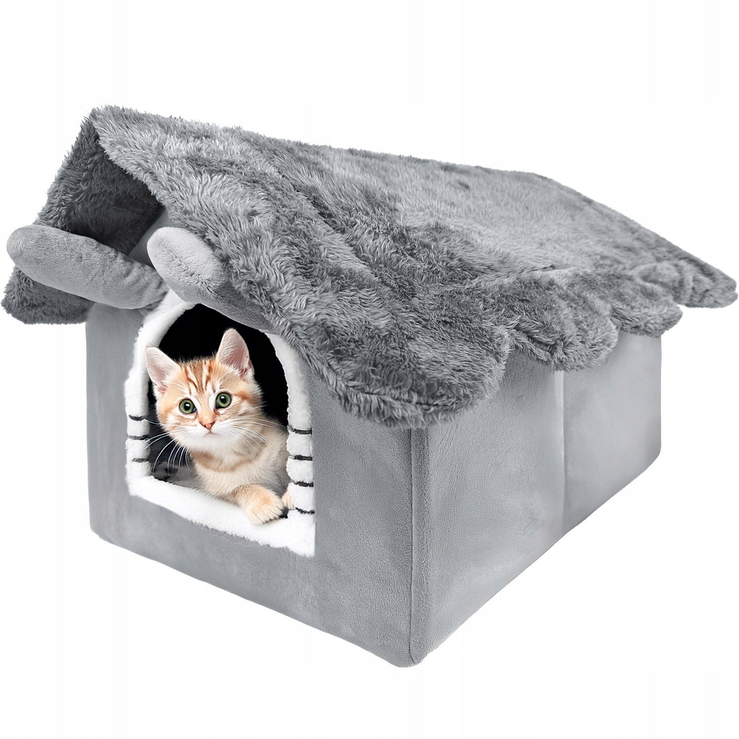 Katės namelis, pliušinė lova, jaukus guolis, minkšta pagalvėlė, būdelė Mersjo