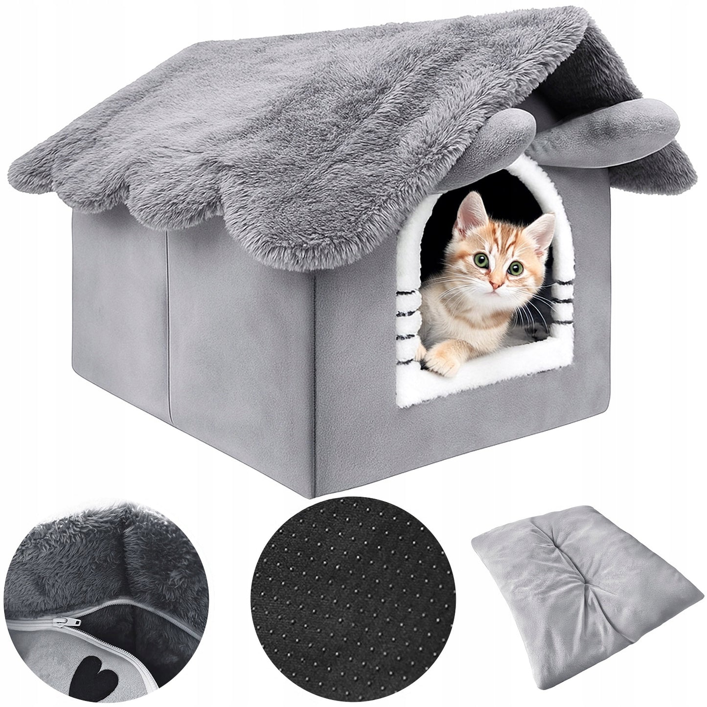 Katės namelis, pliušinė lova, jaukus guolis, minkšta pagalvėlė, būdelė Mersjo