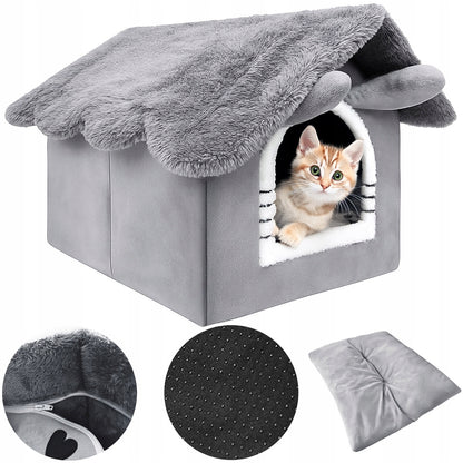 Katės namelis, pliušinė lova, jaukus guolis, minkšta pagalvėlė, būdelė Mersjo