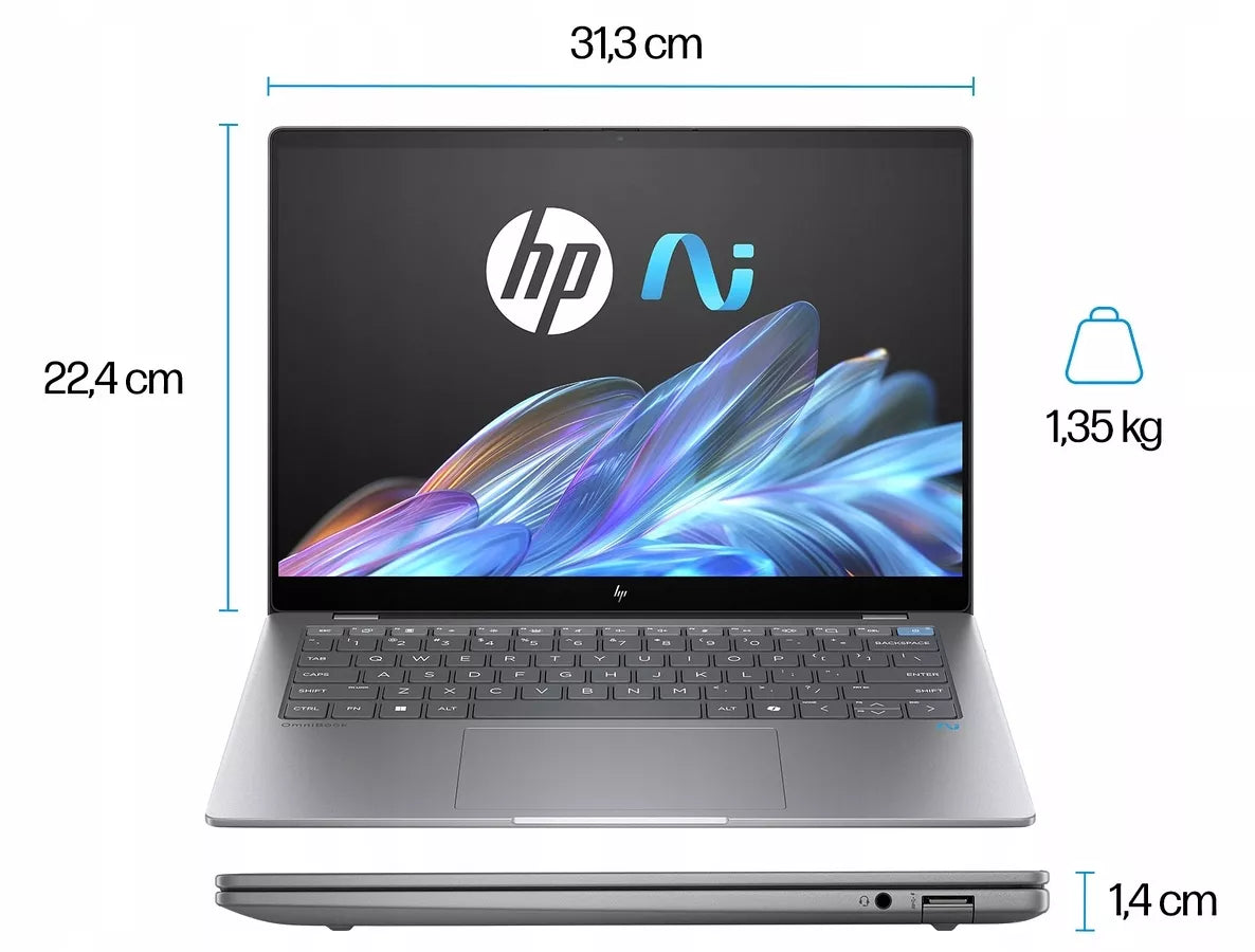 HP OmniBook X14 2,2K jutiklinis nešiojamas kompiuteris – Snapdragon X Elite, 16 GB RAM, 1 TB SSD, Windows 11