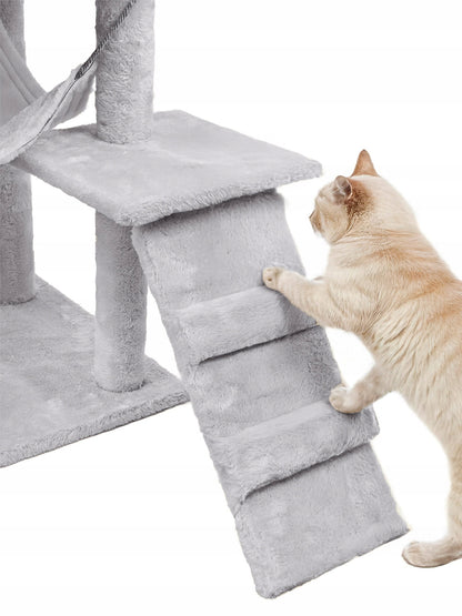 Kačių draskyklė, 6 lygių, su aukštu nameliu, guoliu ir žaisliuku Mersjo – 125cm