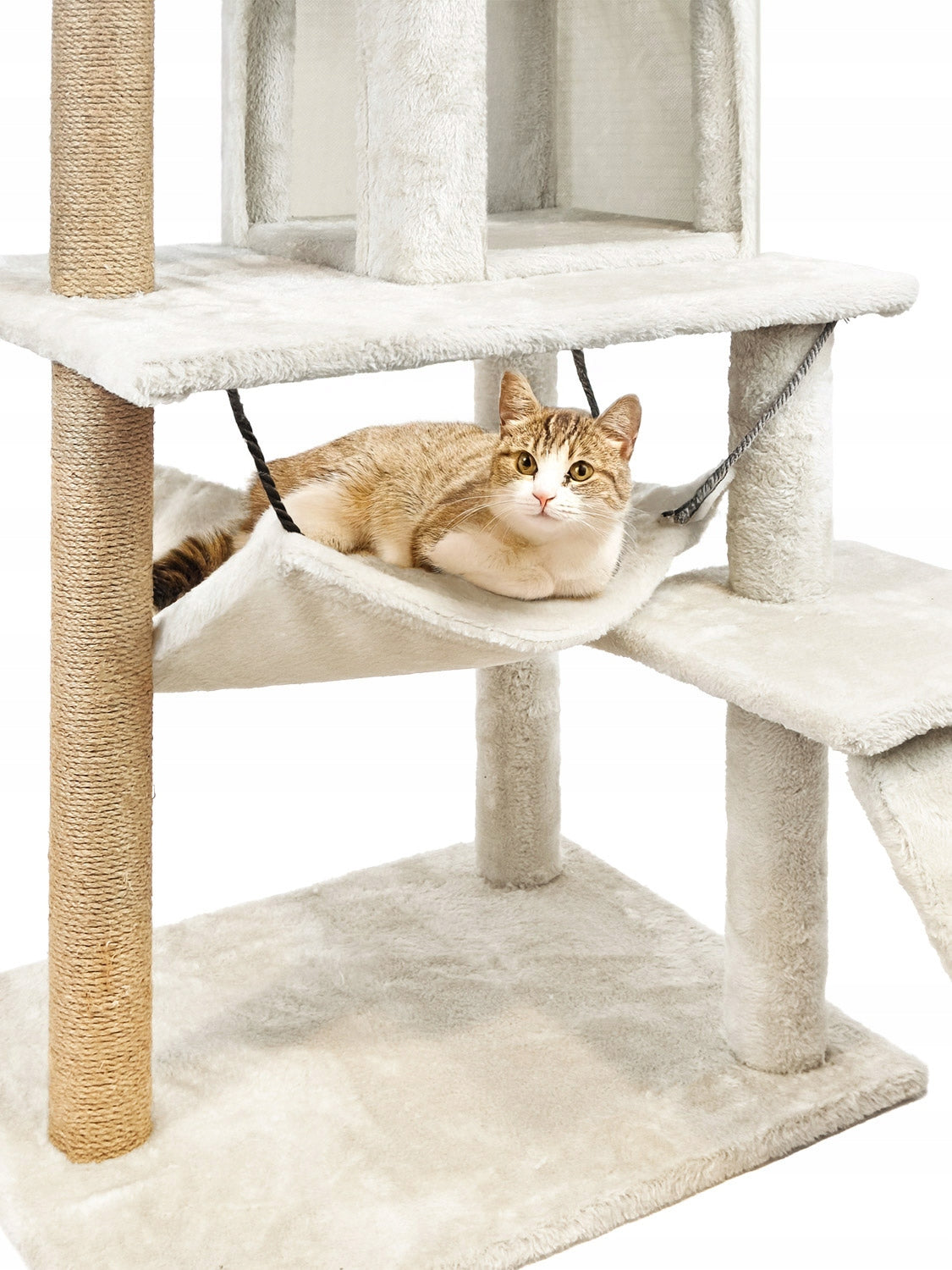 Kačių draskyklė, 6 lygių, su aukštu nameliu, guoliu ir žaisliuku Mersjo – 125cm