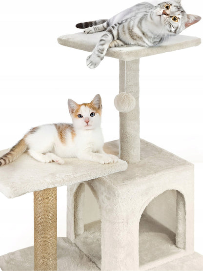 Kačių draskyklė, 6 lygių, su aukštu nameliu, guoliu ir žaisliuku Mersjo – 125cm