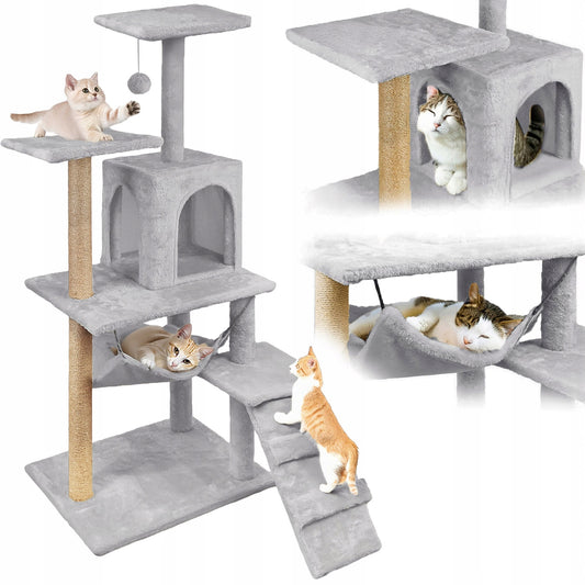 Kačių draskyklė, 6 lygių, su aukštu nameliu, guoliu ir žaisliuku Mersjo – 125cm