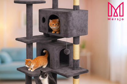 Stovi katės draskyklė, aukšta, 7 lygiai, tamsiai pilka 138cm