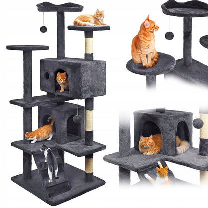 Stovi katės draskyklė, aukšta, 7 lygiai, tamsiai pilka 138cm