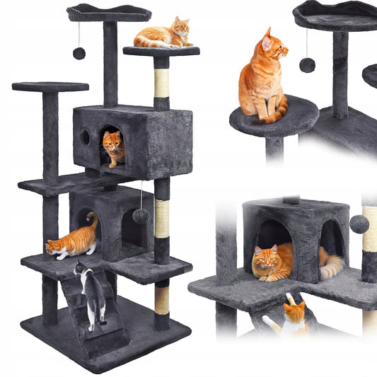 Stovi katės draskyklė, aukšta, 7 lygiai, tamsiai pilka 138cm