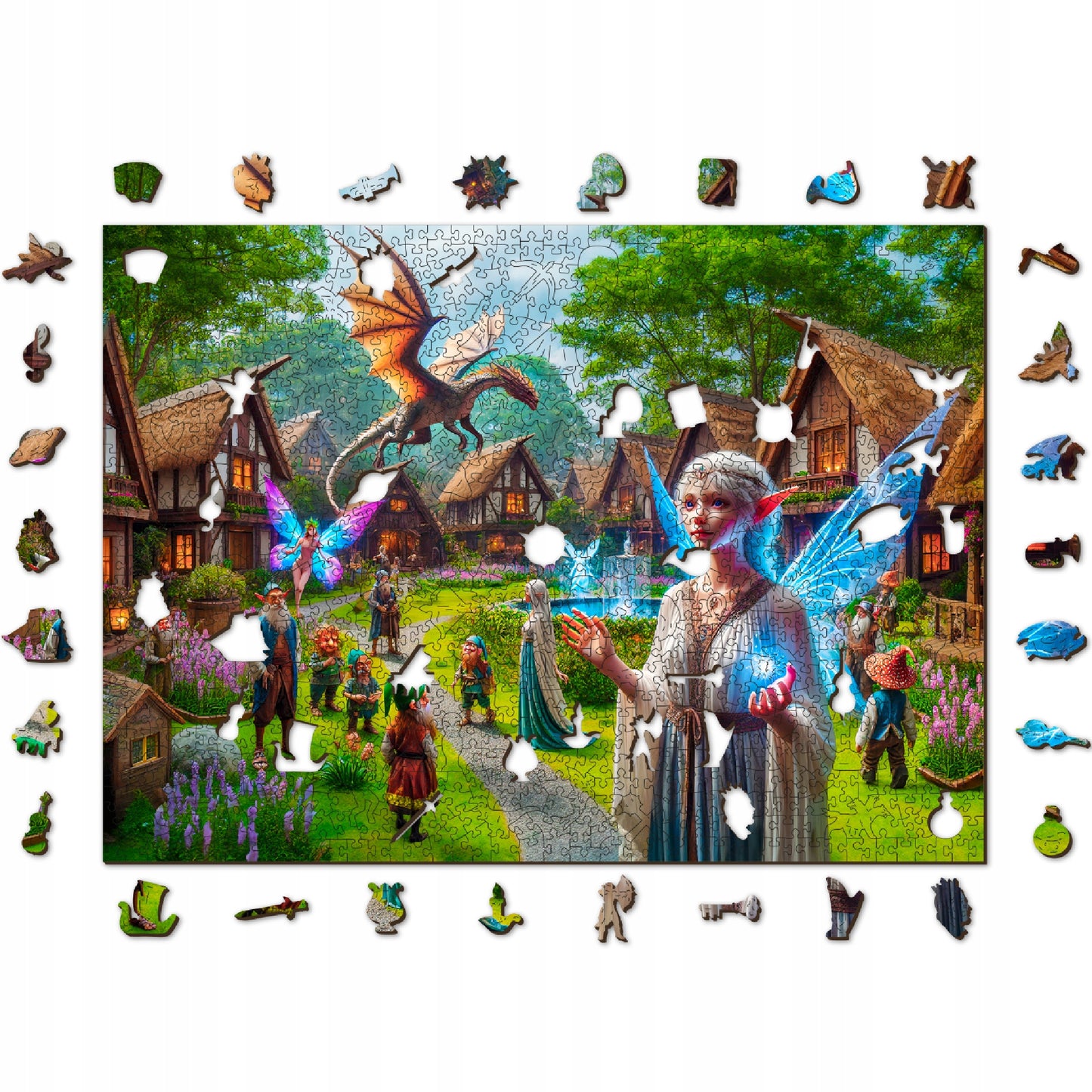 Medinės Dėlionės 1000 Elementų - Fantazijos Kaimas - Wooden.City