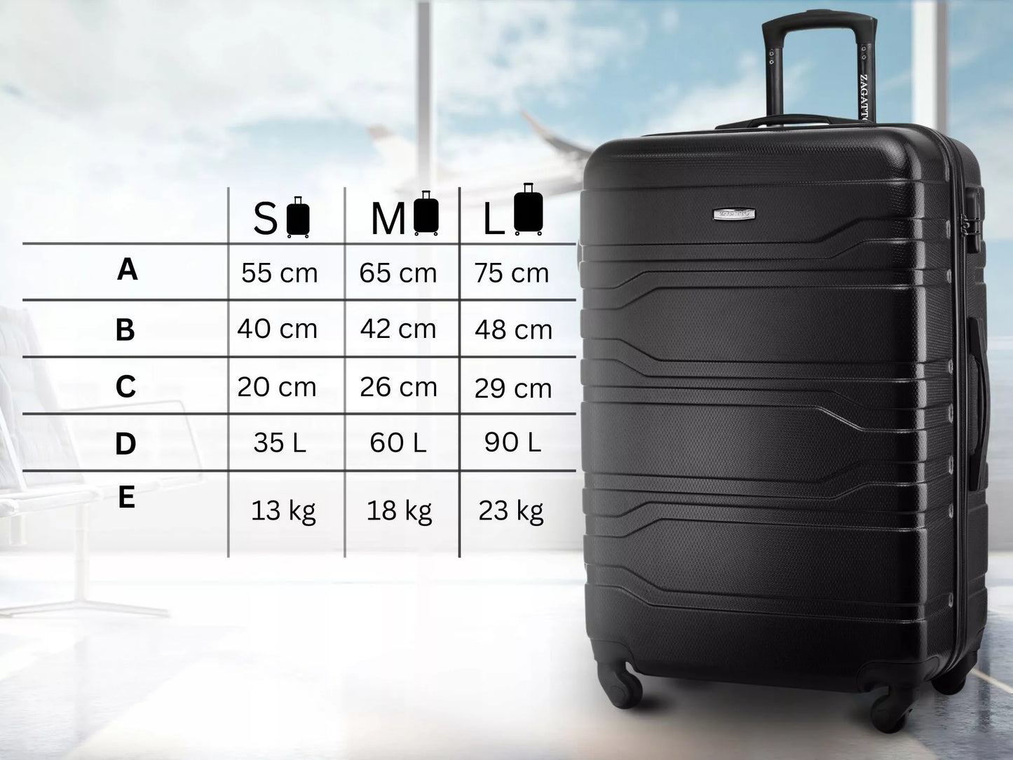 Didelis kietas lagaminas su ratukais XXL 90L
