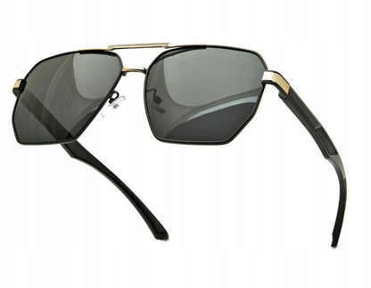 Vyriški poliarizuoti saulės akiniai Aviator stiliaus, juodi + auksiniai