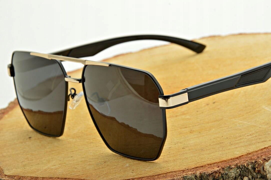 Vyriški poliarizuoti saulės akiniai Aviator stiliaus, juodi + auksiniai